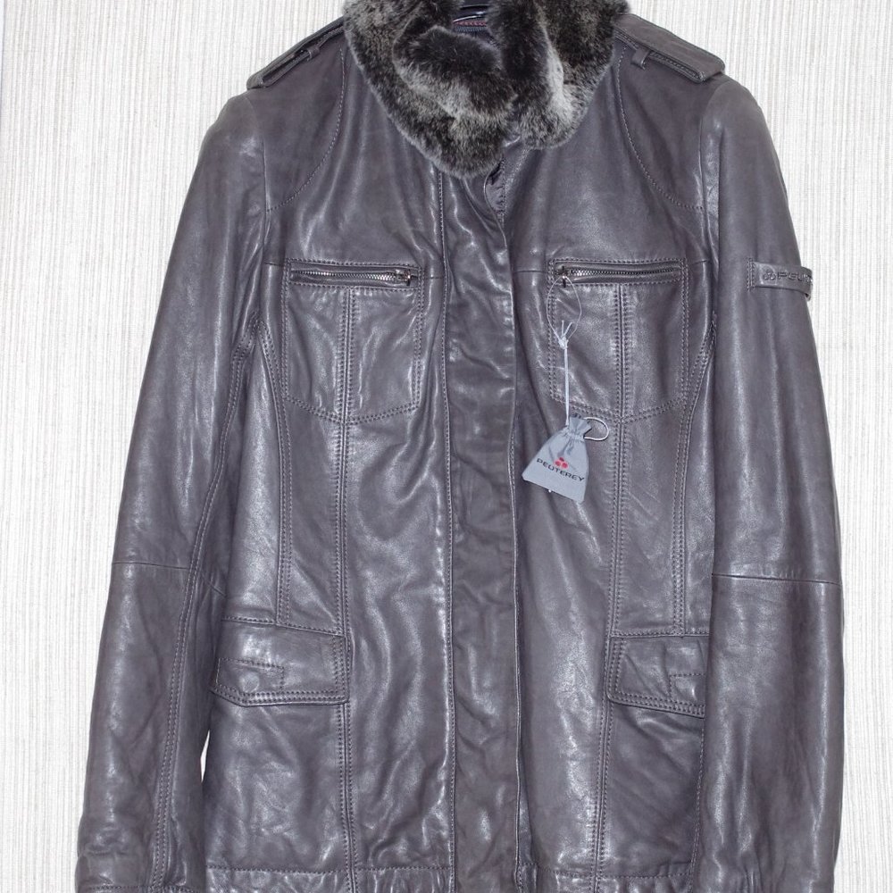 Peuterey "CINDI' taupe Gray leather jacket size 48 - Picture 3 of 14